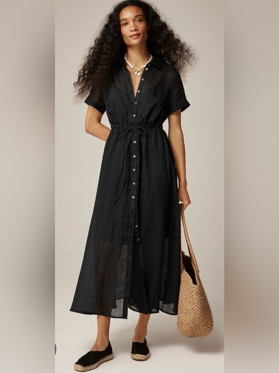 J. Crew Dresses & Skirts - NWT J.Crew Cerise Black Ramie Sheer Button Front Midi Maxi Dress w/ Slip
